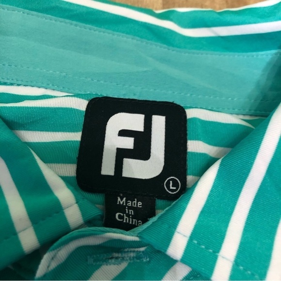 FootJoy Short Sleeve Golf Shirt Polo Mens Size Large Green Stripes W Emblem - Picture 5 of 7